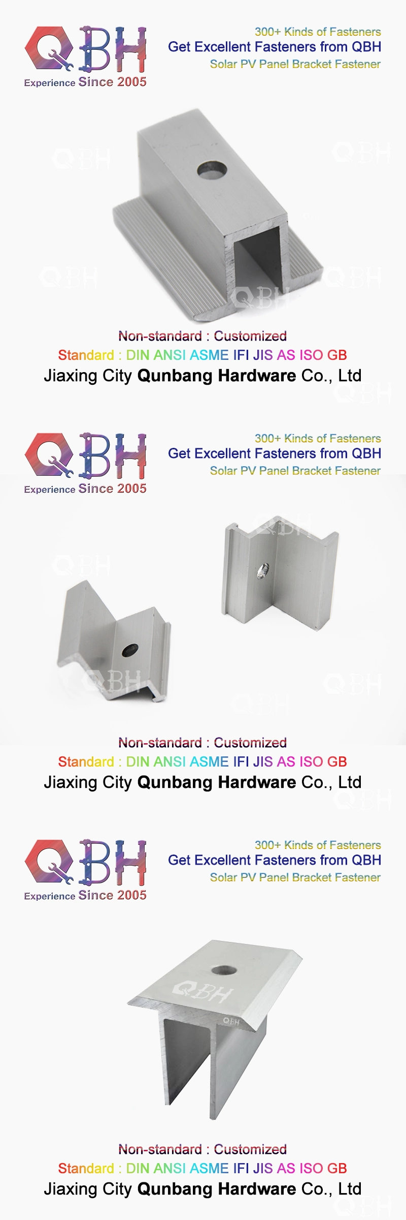 Qbh Standard & Customized Solar Mounting Structures Profile Solar Panel Framed Frameless PV Photovoltaic Parts Aluminum Alloy Fastener for Solar Panel